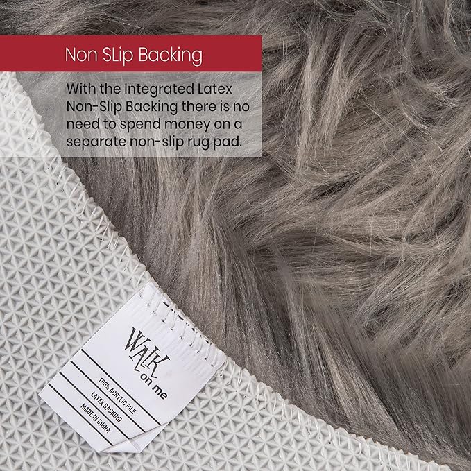 Walk on Me Silky Soft Faux Fur Area Rug, 3 ft. x 5 ft. Gray Fluffy Sheepskin - Image 5