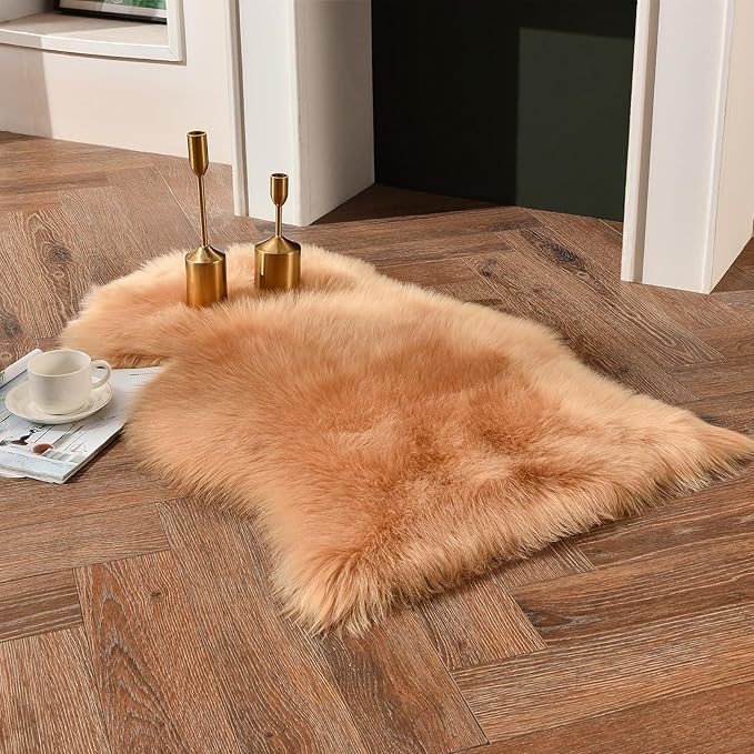 duduta Beige Faux Sheepskin Throw Rug 2x3 ft, Fluffy Shag Fur Chair Cover Small by Duduta