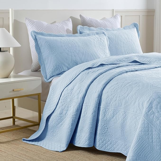 MarCielo 3-Piece 100% Cotton Oversized Bedspread Lightweight Quilt Coverlet - Image 4