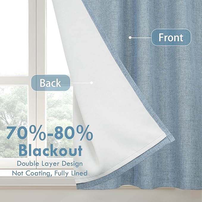 DriftAway Double Layer Linen Blackout Tie Up Curtains Thermal Insulated Fully - Image 2