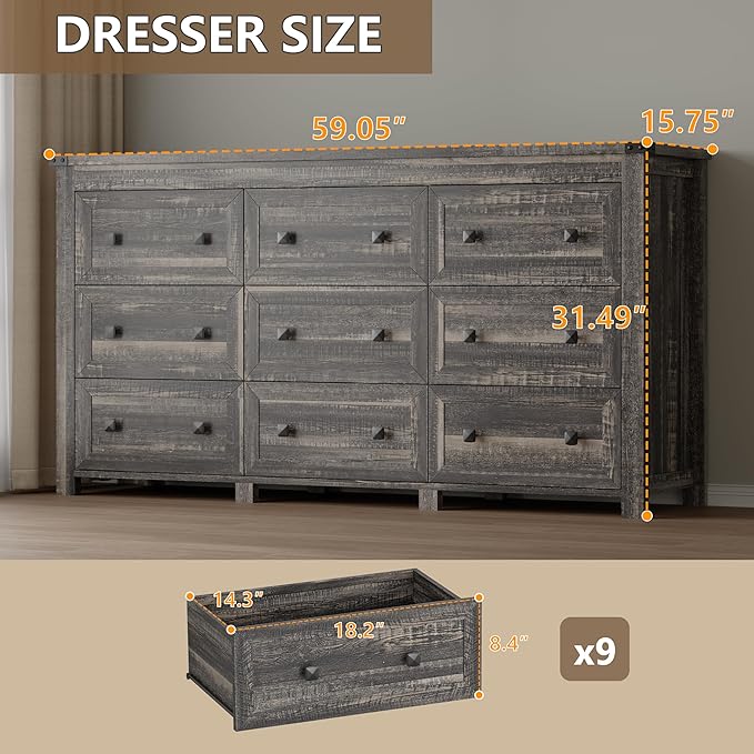 9-Drawer Dresser, Modern Wooden Storage Chest of Drawers, Dresser TV Stand - Image 2