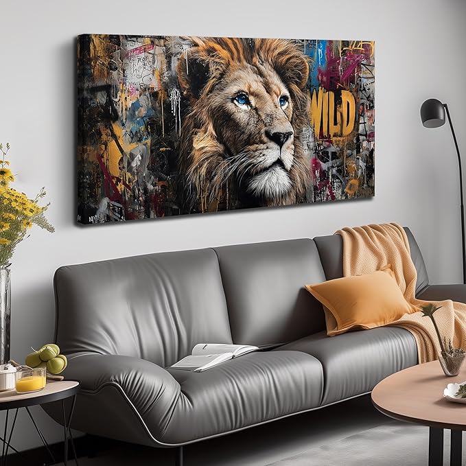 JuhaiArt Graffiti Wall Art Lion Picture Brown Wall Decor Animal Wall Art Canvas by JuhaiArt