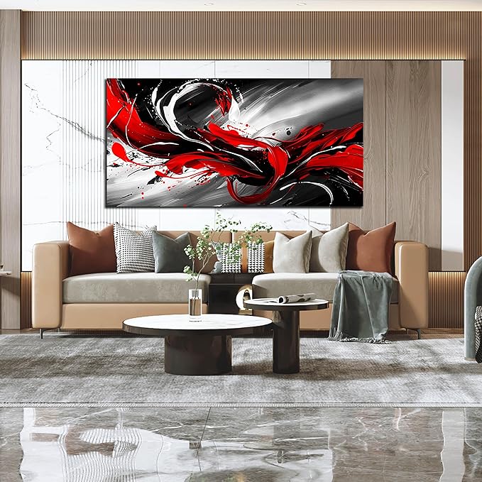 Black White and Red Abstract Print Picture Painting Large Canvas Wall Art - Image 5