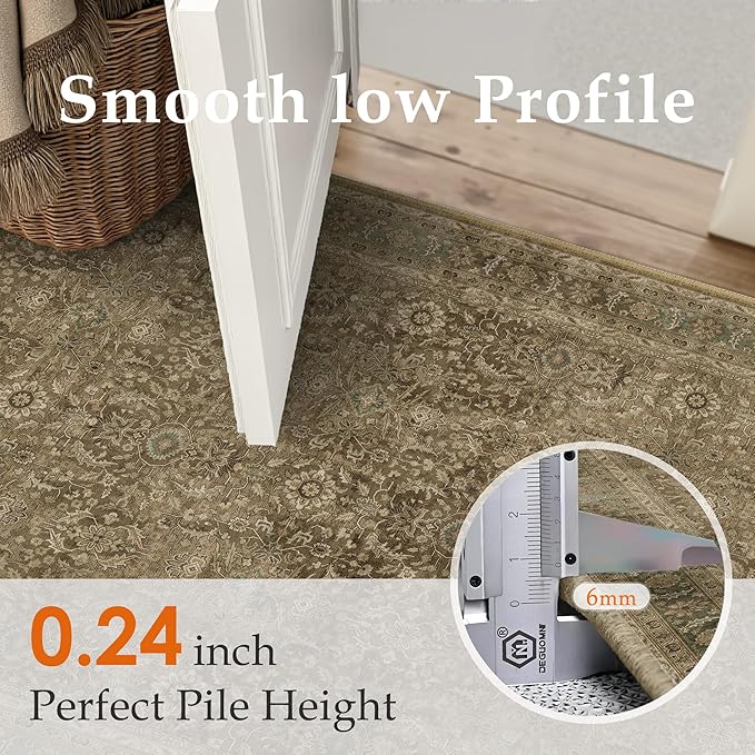 Brown 2x6 Runner Rug Washable Vintage Long Carpet - Image 2