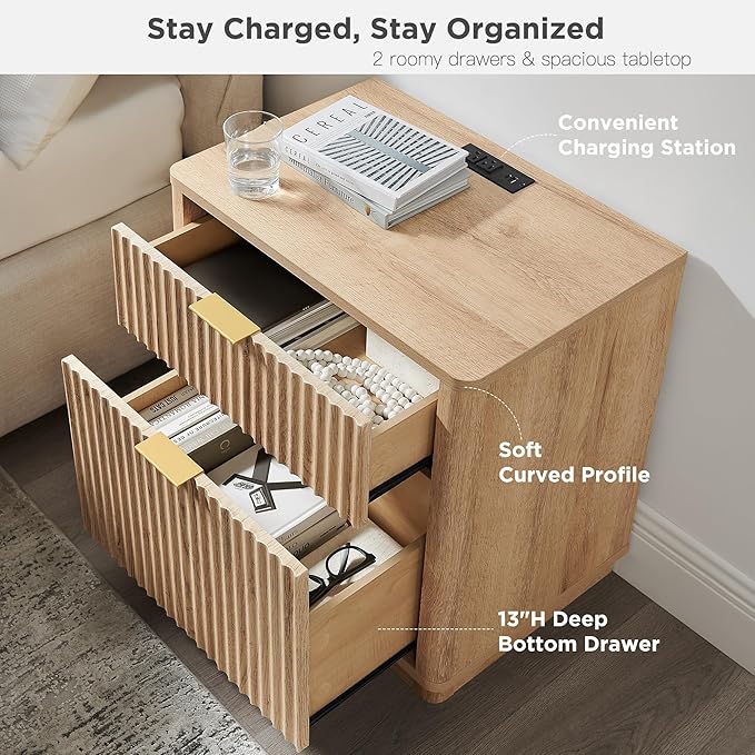 T4TREAM 23'' Fluted Nightstand Set of 2 - Image 4