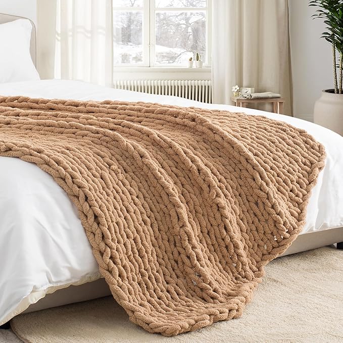 Chunky Knit Throw Blanket 50"X 60", 100% Handmade - Image 8