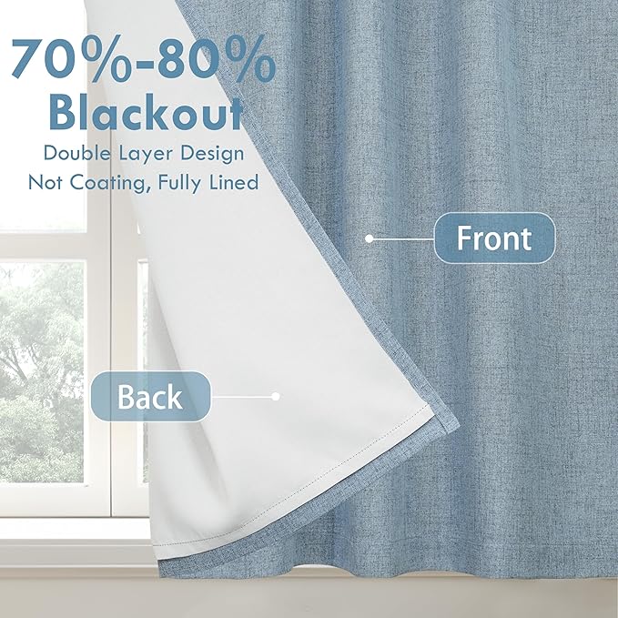 DriftAway Double Layer Linen Blackout Tie Up Curtains Thermal Insulated Fully - Image 2