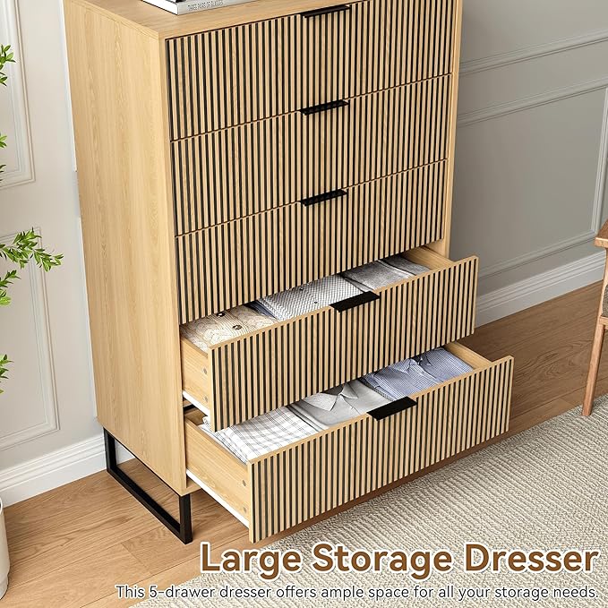 5 Drawers Dresser Set of 2, 49.2’’ Tall Modern Chest of Drawers - Image 3