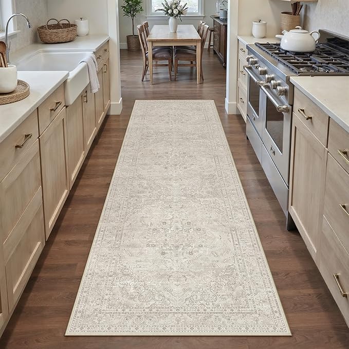 Beige 2x8 Runner Rug Washable Vintage Long Carpet - Image 3
