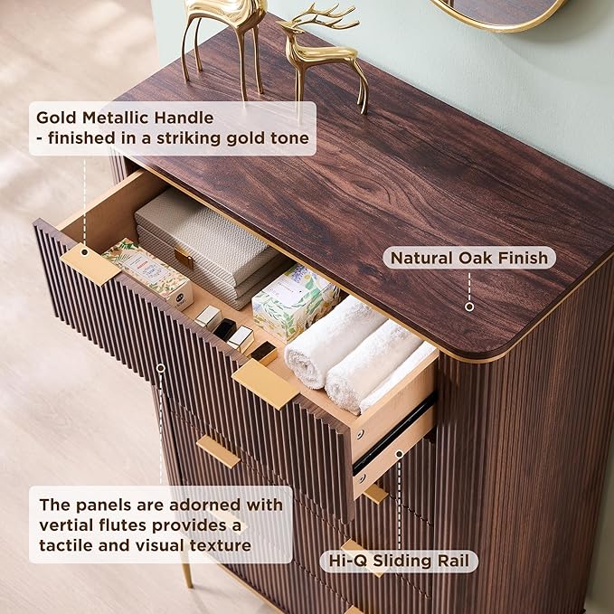 T4TREAM Fluted 5 Drawers Dresser - Image 4