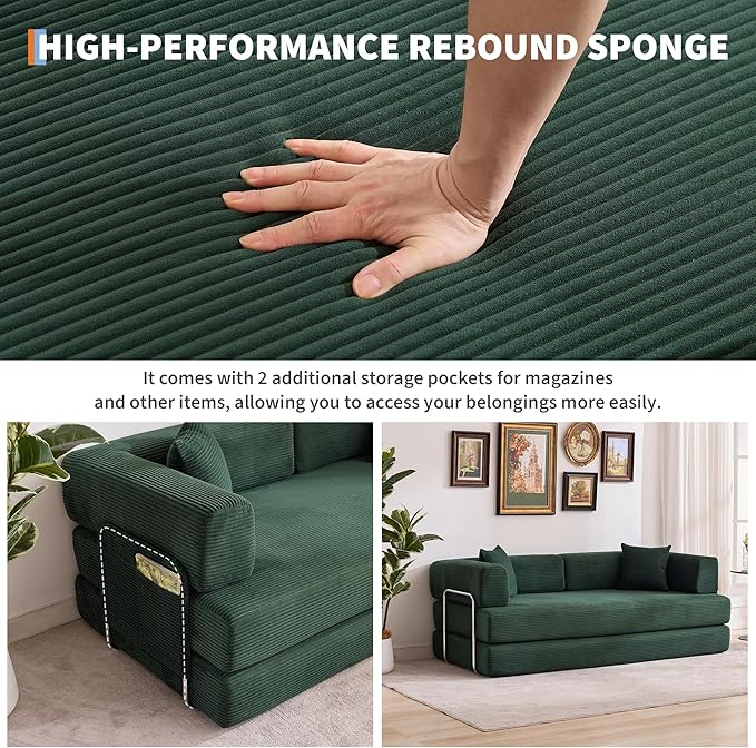 Garvee 5-in-1 Convertible Sofa Bed, 78.8" Modular Corduroy Sleeper - Image 5