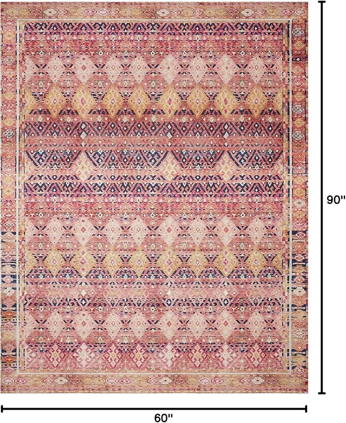 Loloi Layla Collection LAY-15 Magenta/Multi 5'-0" x 7'-6" .13" Thick Area Rug - Image 2