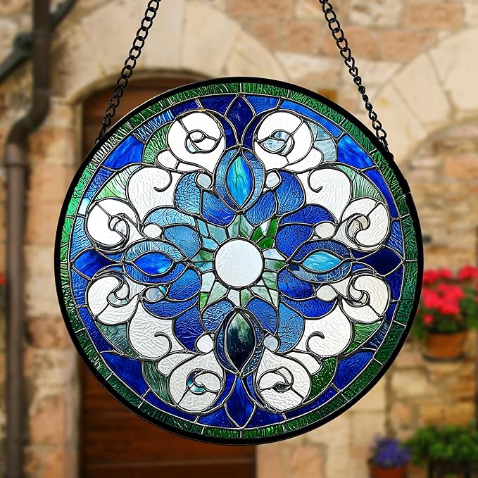 DASTOLL Stained Glass Window Hanging, Boho Style Sun Catchers Diamond Glass - Image 5