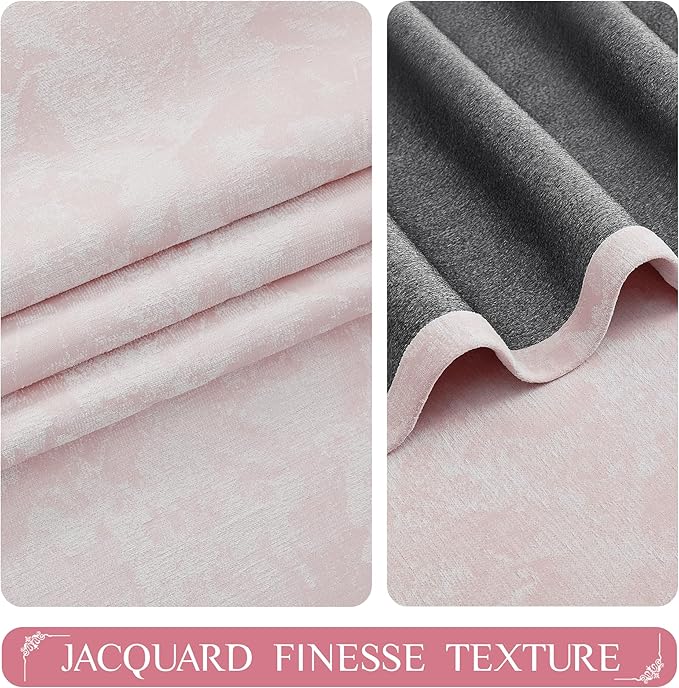 Beauoop Pink Floral Jacquard Blackout Curtains 96 Inches Long 2 Panels - Image 3