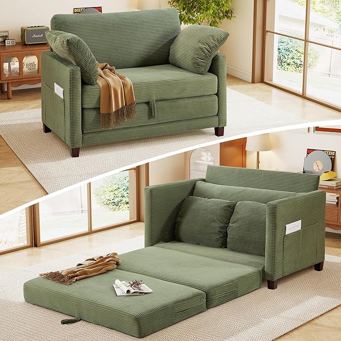 51" Loveseat Sleeper Sofa Bed, Corduroy Convertible Floor Sofa Bed by kakuboohi