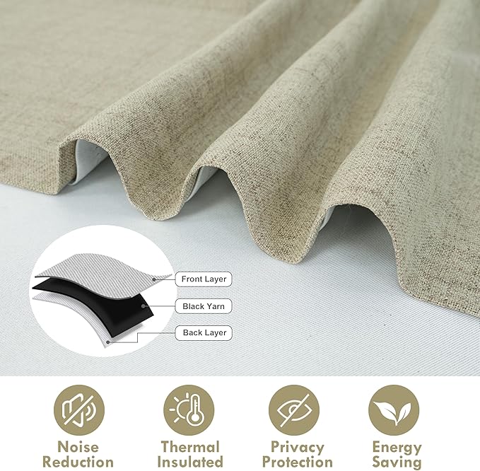 DriftAway Double Layer Linen Blackout Tie Up Curtains Thermal Insulated Fully - Image 4