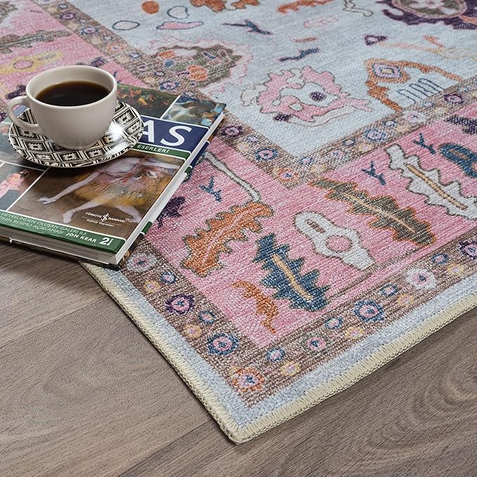 Fame Rugs Pink Beige Modern Oushak Rug 2'6"x7', Washable Vintage Turkish - Image 8