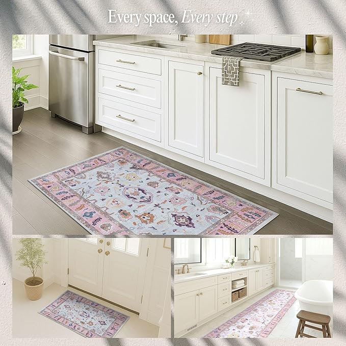 Fame Rugs Pink Beige Modern Oushak Rug 5x7, Washable Vintage Turkish Colorful - Image 5