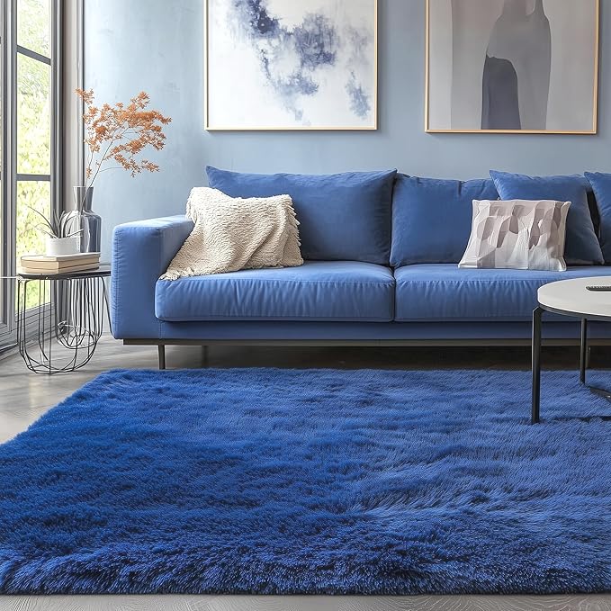 PAGISOFE Navy Blue Rug 5x8 Ft Fluffy Shag Rugs - Image 5
