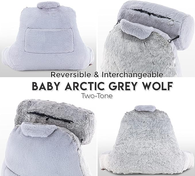 Husband Pillow Medium Rare Baby Arctic Grey Wolf Backrest, 2-Tone Reversible - Image 8