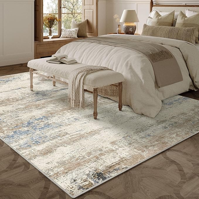 5x7 Area Rug Living Room Bedroom Carpet Washable Abstract Neutral Modern Beige - Image 4