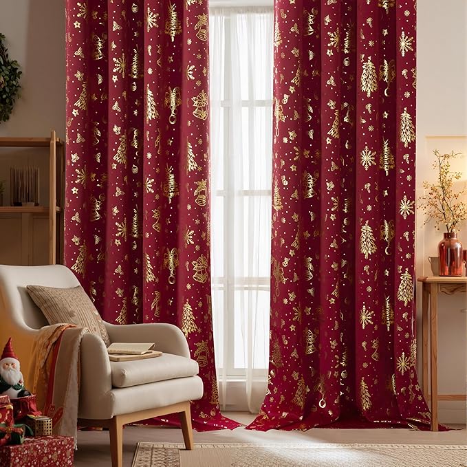 NICETOWN 2 Panels Christmas Curtains W52 x L84 in, Xmas Theme Holiday Decor by NICETOWN