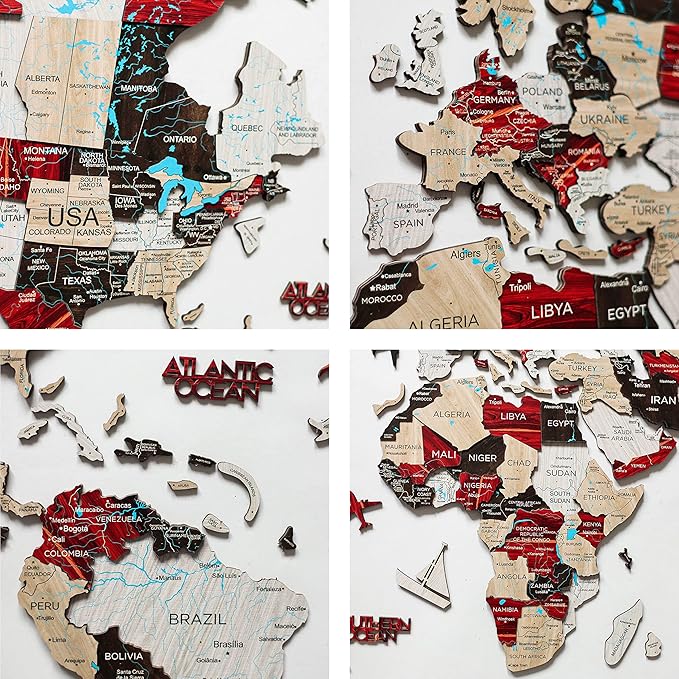 Handmade 3D Wood World Map Wall Art Large Wall Decor Track Your World Travels - Image 9