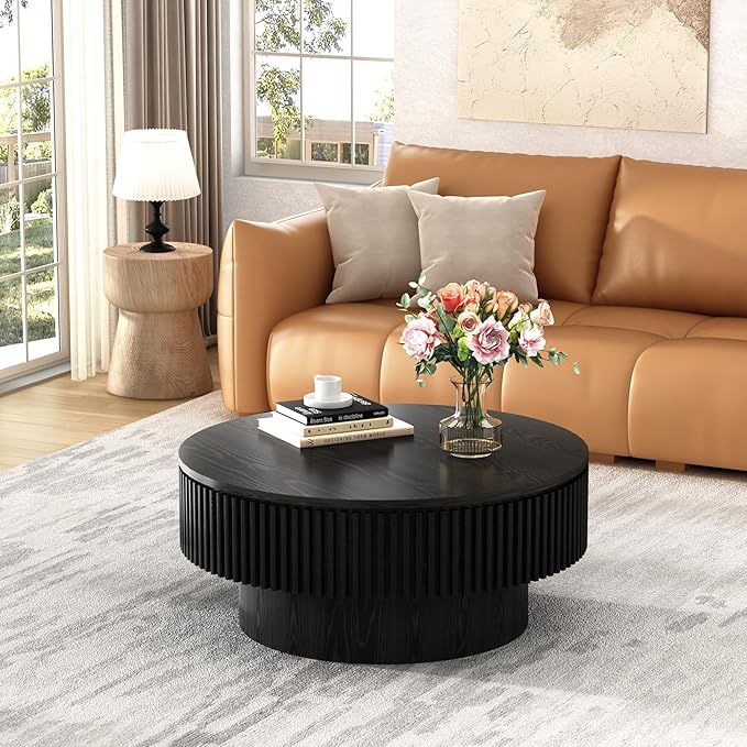 LKTART Round Coffee Table for Living Room, Accent Fluted Drum Coffee Table - Image 7