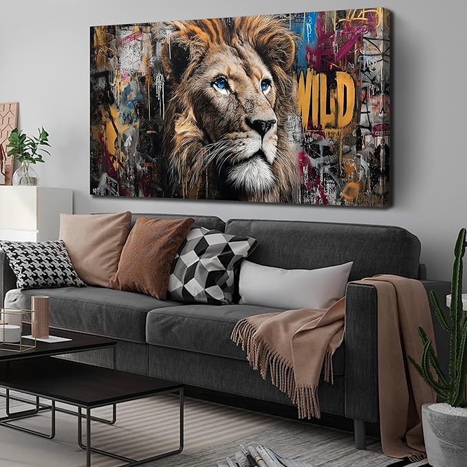 JuhaiArt Brown Wall Art Lion Artwork Graffiti Wall Decor Animal Canvas Art by JuhaiArt
