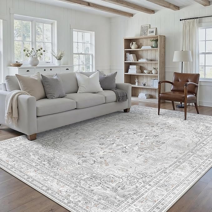 Grey 6x9 Area Rug Washable Vintage Carpet by PureCozy
