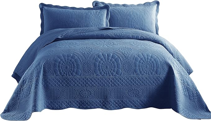 MarCielo 3-Piece 100% Cotton Oversized Bedspread Lightweight Quilt Coverlet - Image 8