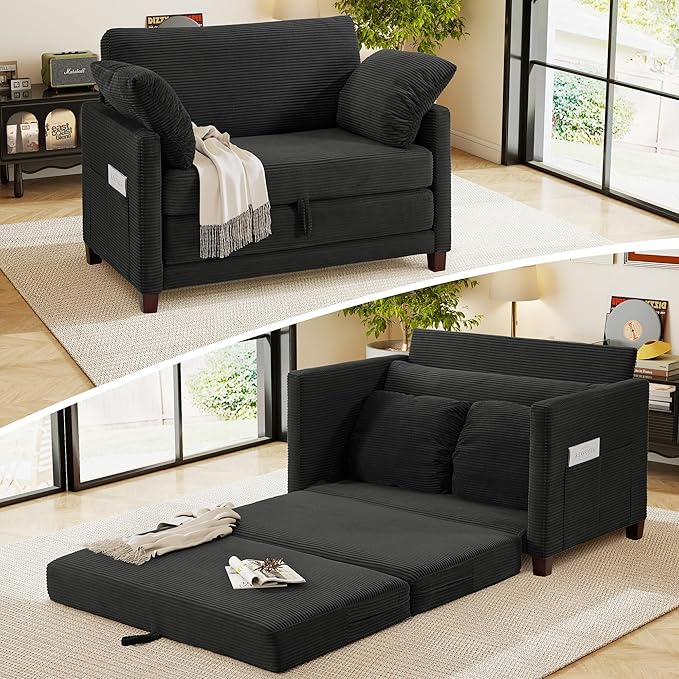 51" Loveseat Sleeper Sofa Bed, Corduroy Convertible Floor Sofa Bed by kakuboohi