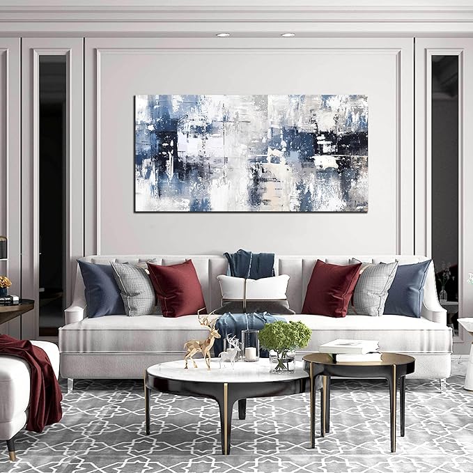 Prepeyssee White and Blue Abstract Canvas Wall Art - Image 3