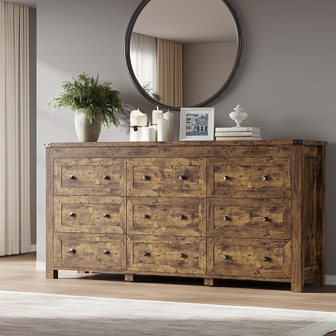 BORNOON 9-Drawer Dresser, Modern Wooden Storage Chest of Drawers, Dresser TV by BORNOON