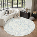 6ft Blue Round Area Rug Entryway Door Mat Circle 6x6 Kitchen Vintage Carpet Non by PureCozy