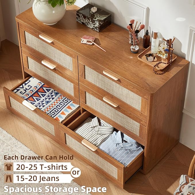 LEYAOYAO Rattan Dresser and Nightstand Sets 3, Boho Wood Dresser - Image 4