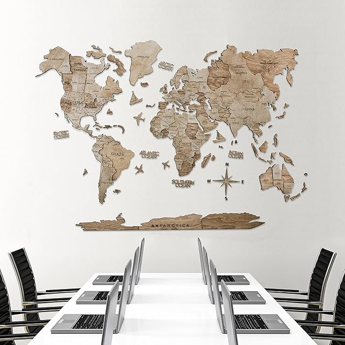 Handmade 3D Wood World Map Wall Art Large Wall Decor Track Your World Travels - Image 4