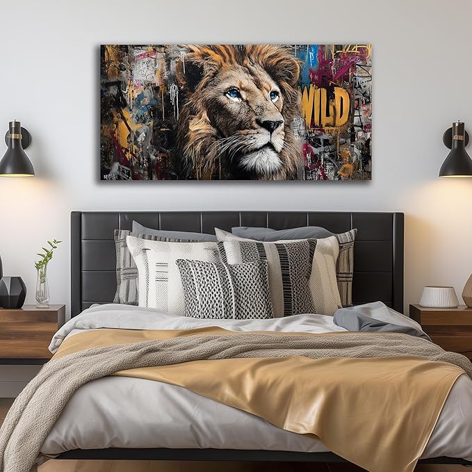 JuhaiArt Graffiti Wall Art Lion Picture Brown Wall Decor Animal Wall Art Canvas - Image 3