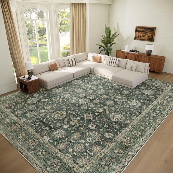 Washable 10x14 Area Rugs for Living Room, Boho Non-Slip Vintage Distress Large by Hedwior