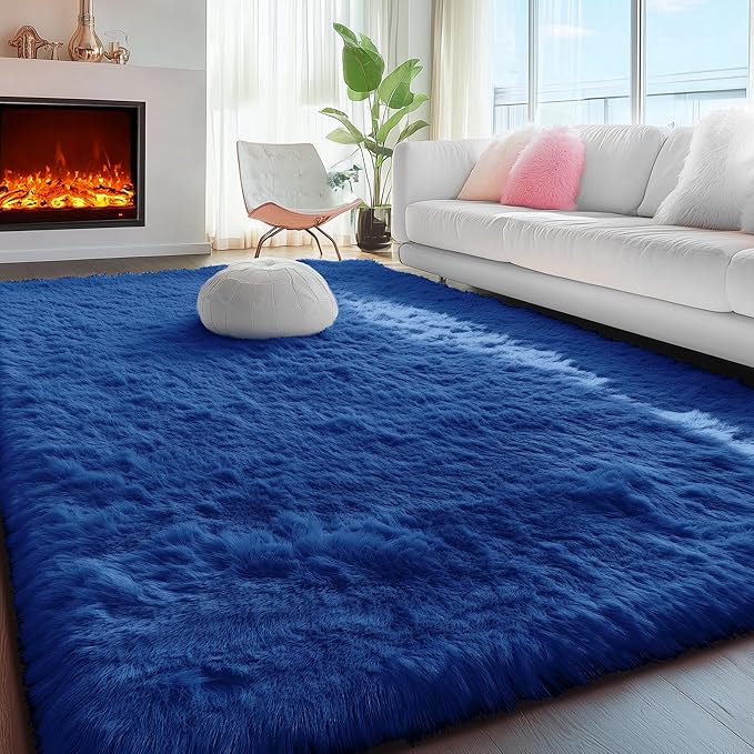 PAGISOFE Navy Blue Rug 5x8 Ft Fluffy Shag Rugs - Image 4