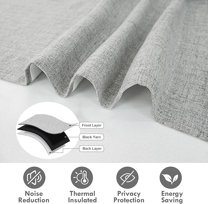 DriftAway Double Layer Linen Blackout Tie Up Curtains Thermal Insulated Fully - Image 4