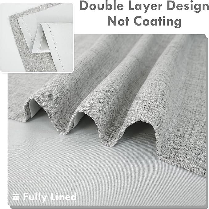 DriftAway Double Layer Linen Blackout Tie Up Curtains Thermal Insulated Fully - Image 2