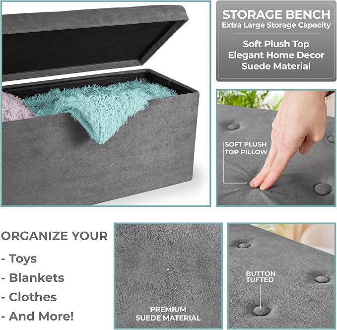 Sorbus Storage Ottoman Bench – Collapsible/Folding Bench Chest - Image 6