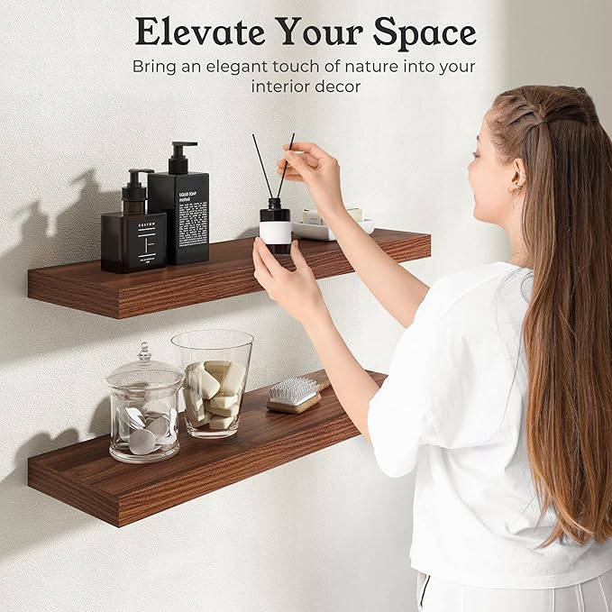 Floating Shelves for Wall, 7.9" Deep Wall Mounted Wood Shelves for Bathroom - Image 4
