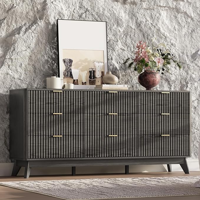 63'' Wide 9 Drawers Dresser for Bedroom, Modern Fluted Vertical Chest - Image 3