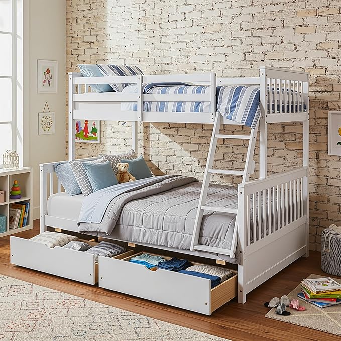 Merax Wood Bunk Bed with Drawers, Convertible Wood Bunk Bed with Ladders and by Merax