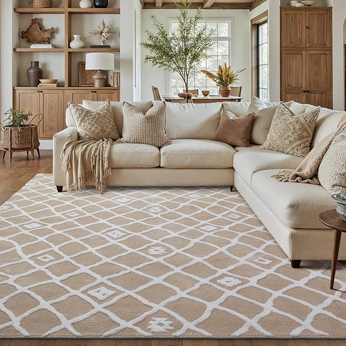 Beige 6x9 Area Rug Moroccan Shag Living Room Washable Carpet Soft Non Shedding - Image 3