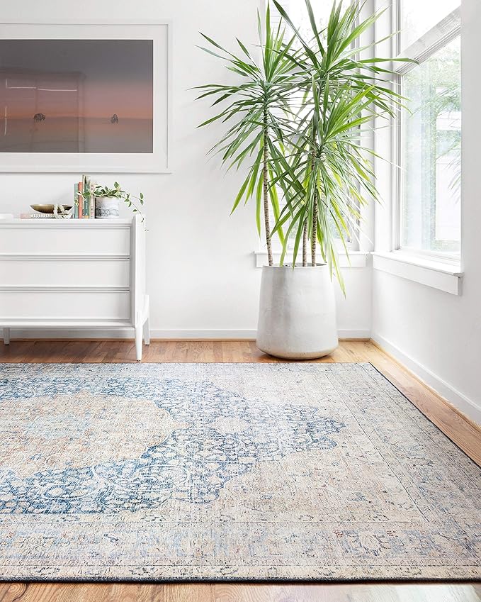 Loloi Layla Collection LAY-07 Blue/Tangerine 2'-3" x 3'-9" .13" Thick Accent Rug by Loloi