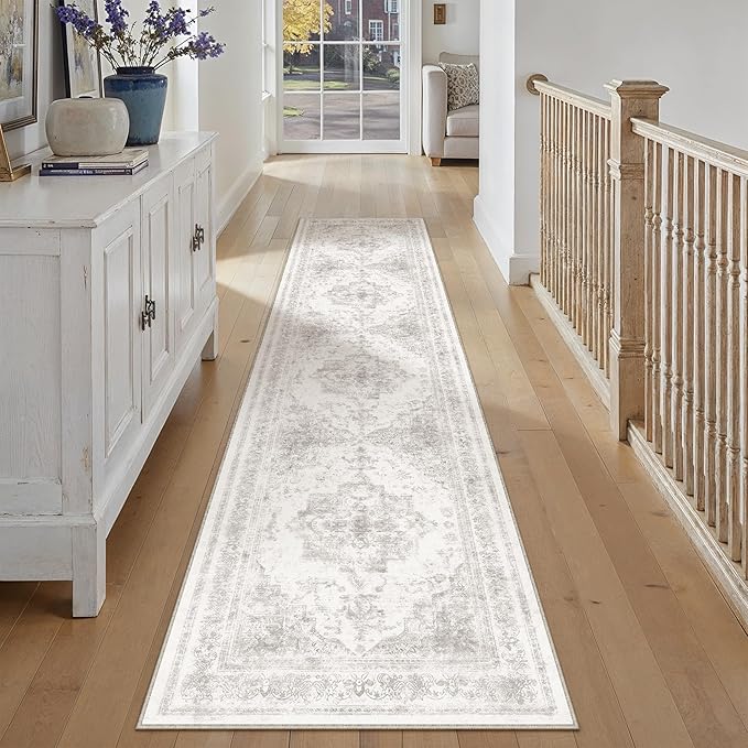Runner Rug 3x12 Washable Light Gray Hallway Runner Vintage Boho Medallion Non - Image 5