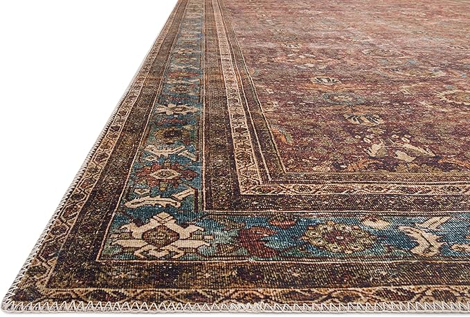 Loloi Layla Collection LAY-01 Brick/Blue 5'-0" x 7'-6" .13" Thick Area Rug - Image 6